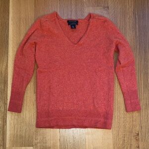 Tahari Women's Vibrant Coral V-Neck Cashmere Sweater